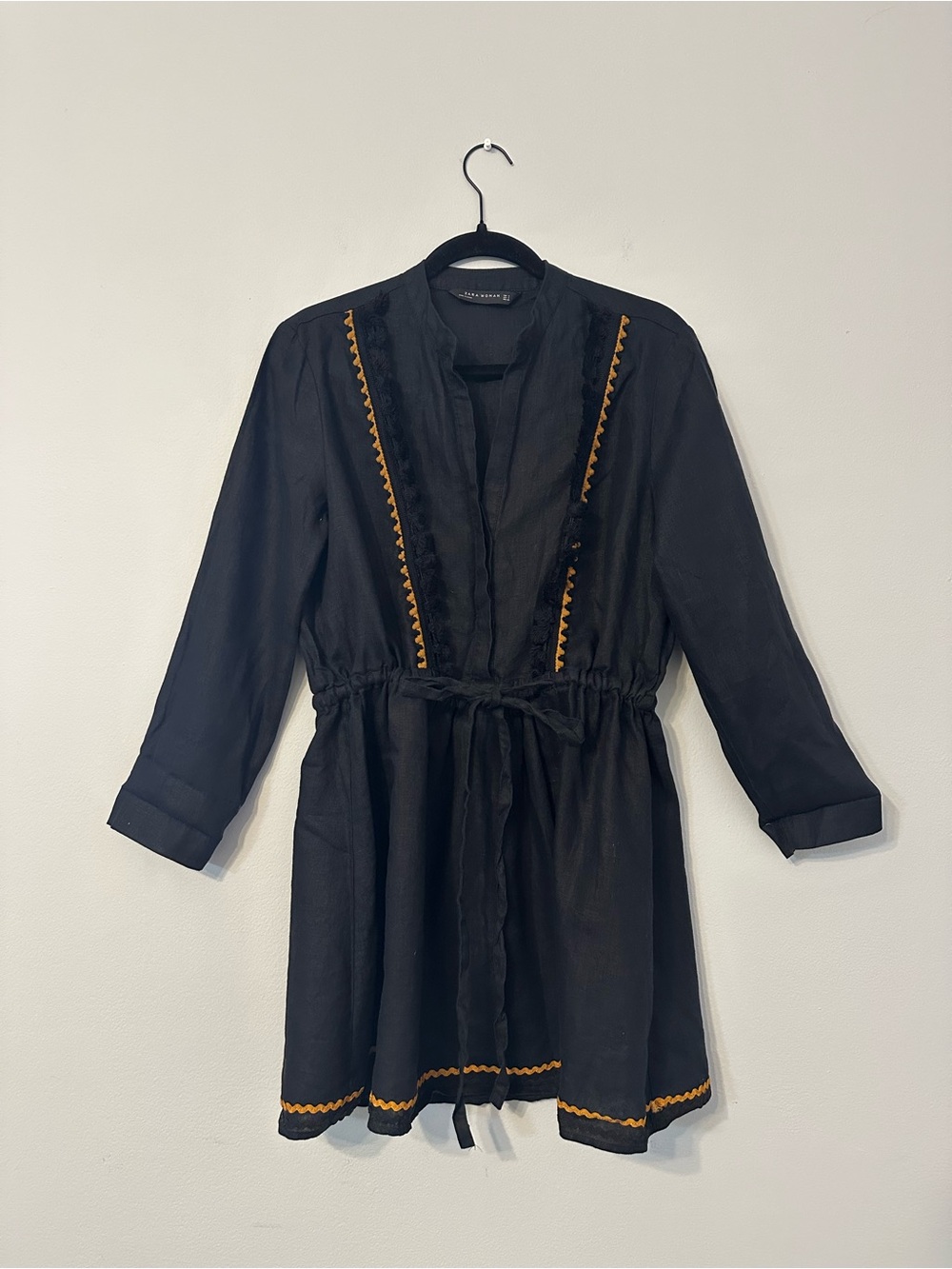 Zara Black Tunic Dress with Mustard Trim